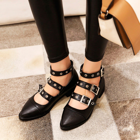 Single shoe thick heel Roman shoes with rivet buckle