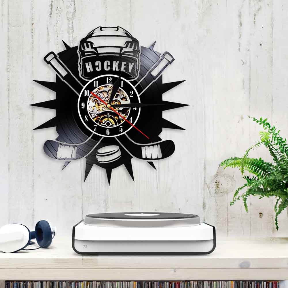 Ice hockey vinyl record wall clock