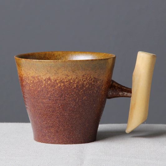 Personality ceramic mug with wooden handle