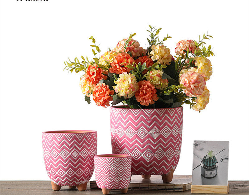 Nordic Style Geometric Pattern Ceramic Flower Pot