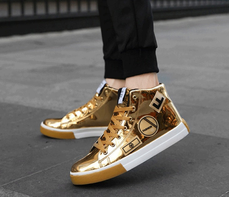 Fashion shoes high-top casual gold color flat warm shoes