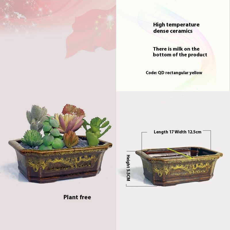 Square Bonsai High Temperature Kiln Transmutation Ceramic Flowerpot Home Gardening