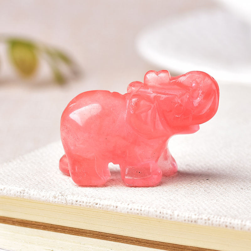 Crystal semi-precious stone carved elephant ornament