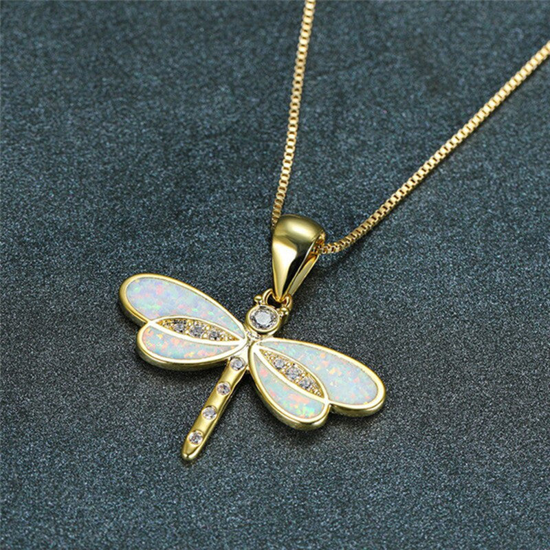 Simulated Opal Dragonfly Ladies' Pendant Necklace