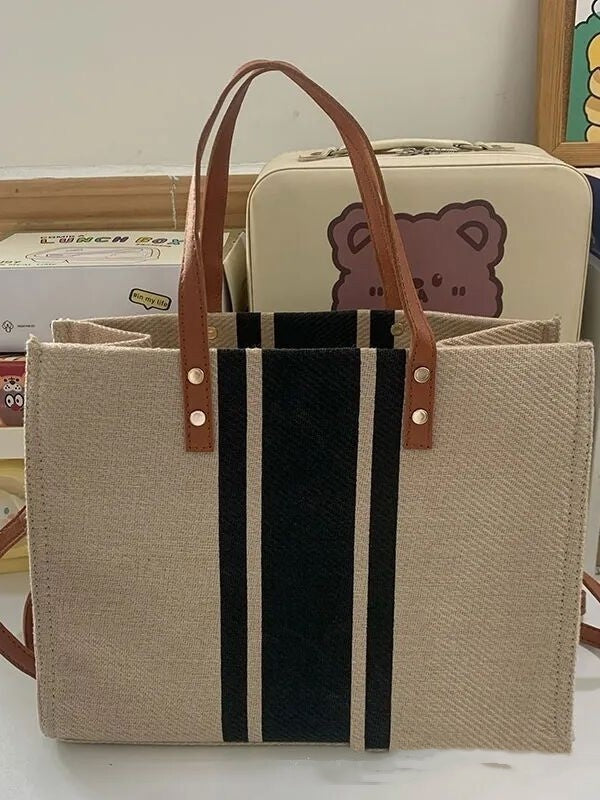 Women's Portable Briefcase Professional Commute Striped Minimalist Shoulder Bag