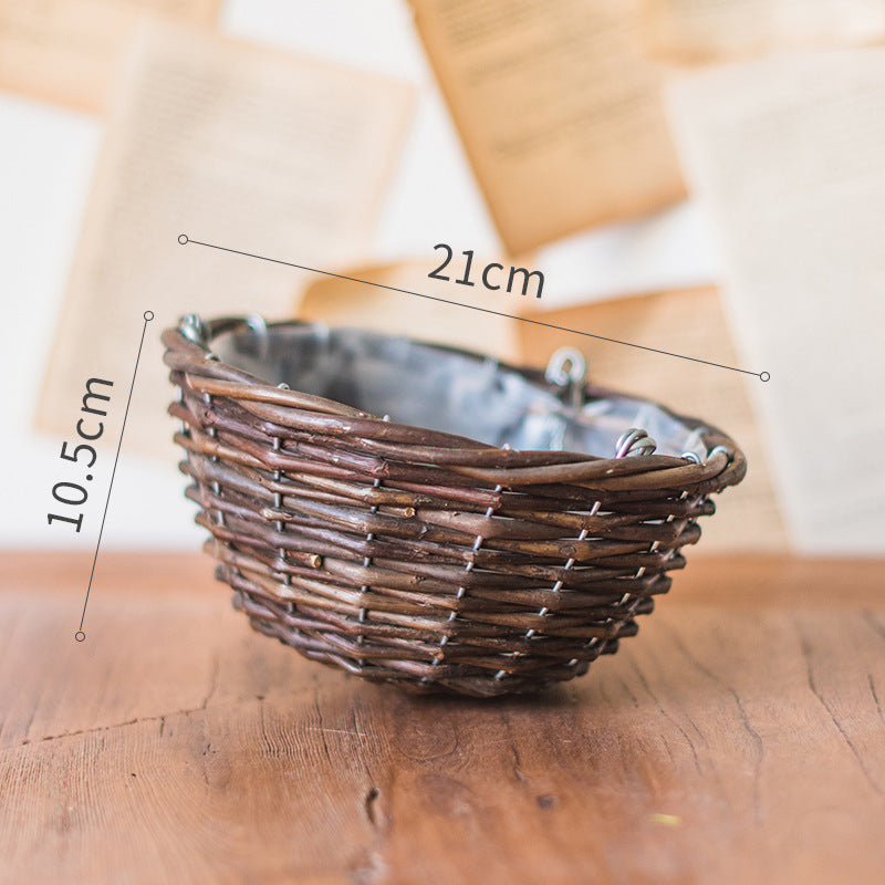 Natural wicker hanging basket flower pot