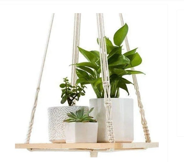 4 Pack - Macrame Plant Hangers & Shelf