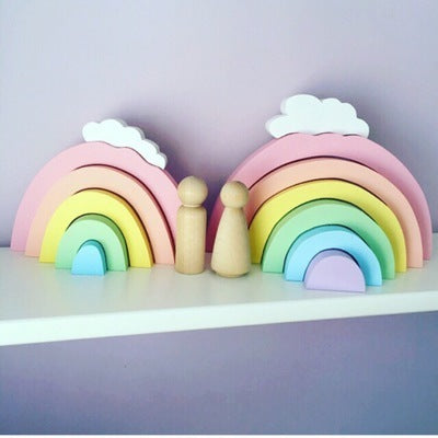 Wooden rainbow building block set