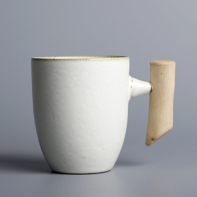 Personality ceramic mug with wooden handle