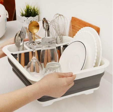 Folding kitchen drain dish rack