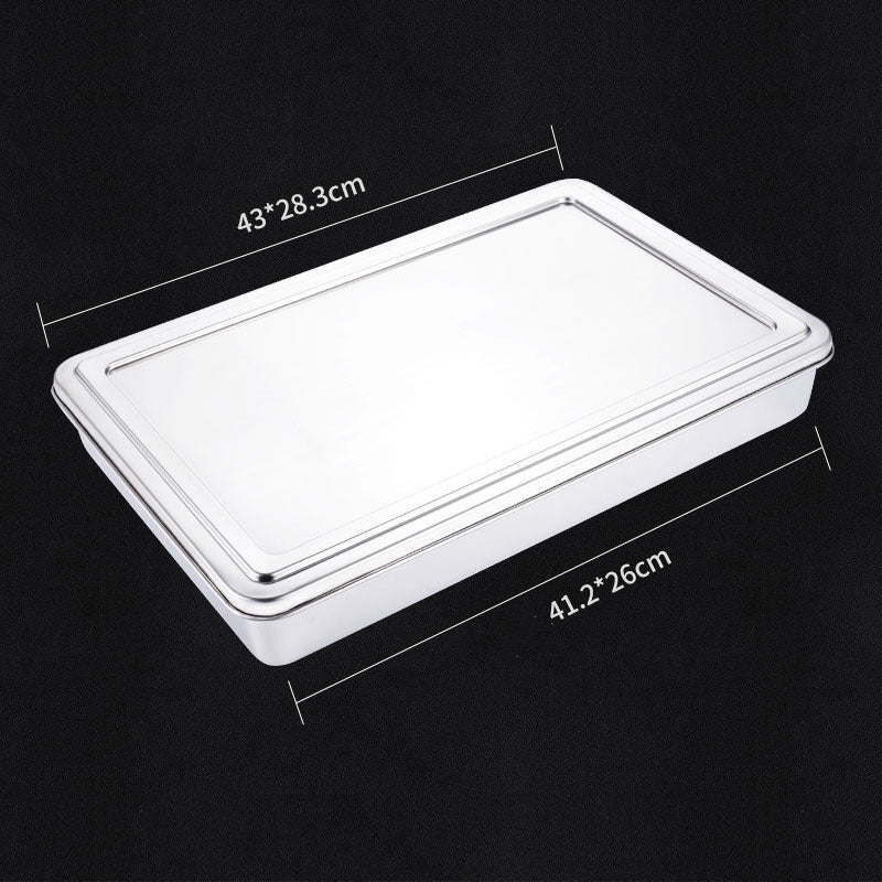 Stainless Steel Rectangular Plate Kitchen Preparing Plate Household With Lid