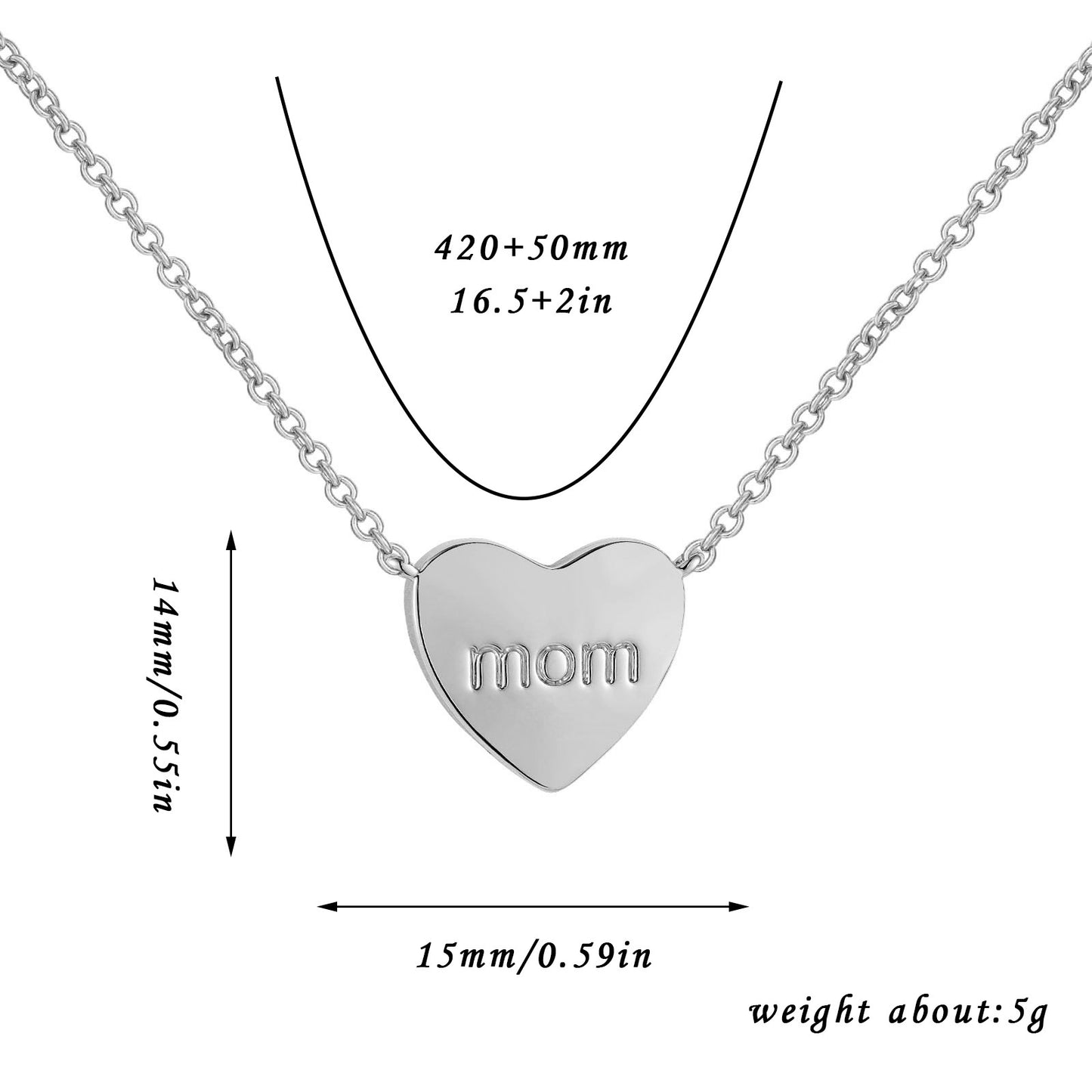 European And American Loving Heart Zircon Mother's Day Corrosion Letter Mom Geometric Brass Double Open Peach Heart Necklace