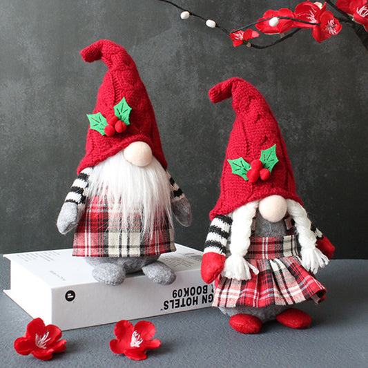 Cute Braids Faceless Plaid Hooded Forest Old Man Doll Home Plush Desktop Decoration