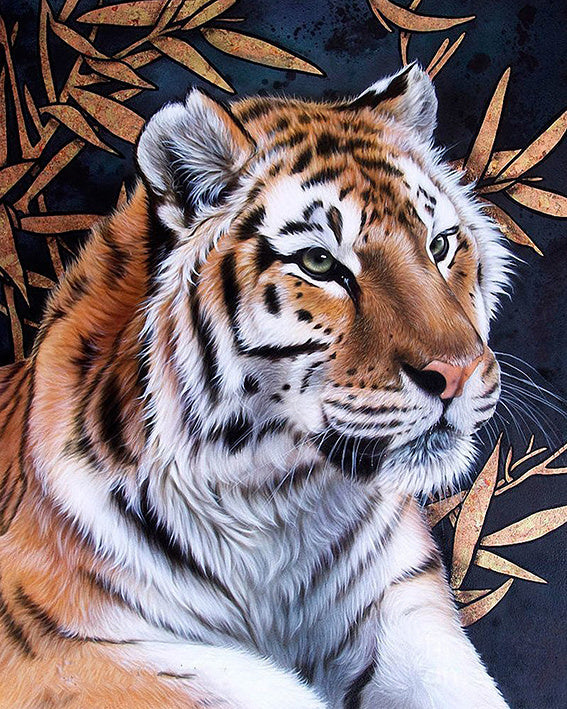 Diamond Painting Tiger Coloring Picture Bamboo Leaves DIY 3D Diamond Embroidery Tiger Head Mosaic Drawings Pictures With Beads