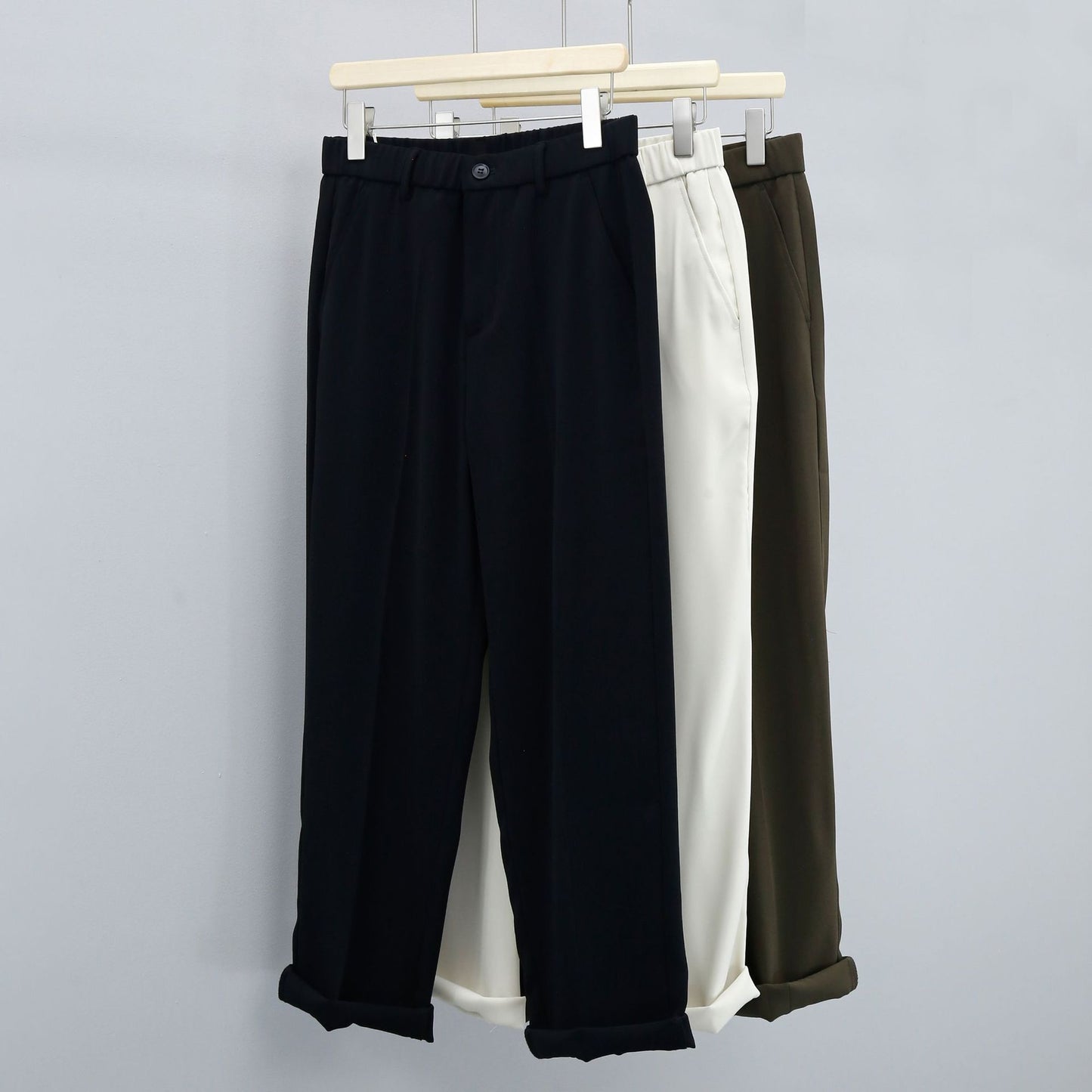 Men's Pure Color Minimal Versatile Fashion And Handsome High-grade Twill Loose Straight Casual Suit Pants