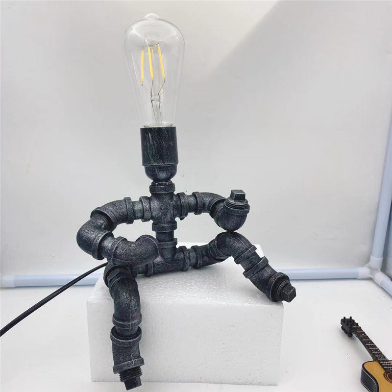 Creative Iron Pipe Industrial Retro Style Coffee Bar Desk Plumbing Robot Table Lamp