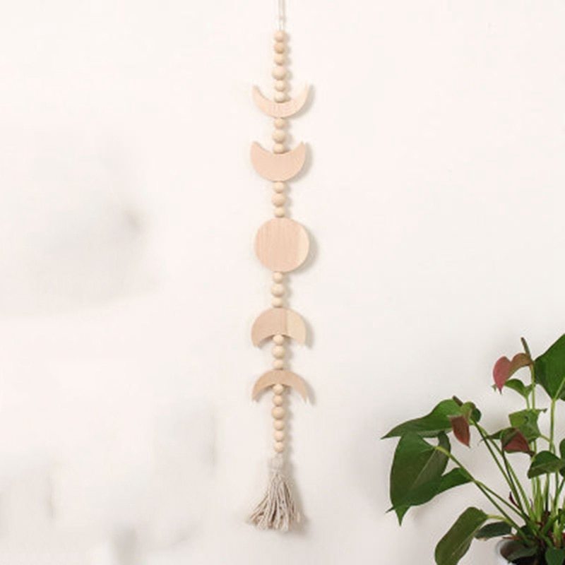 Home wooden moon wooden bead tassel pendant