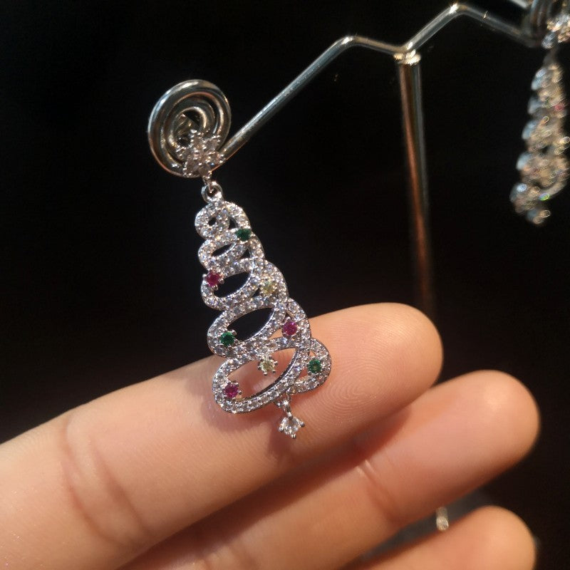 Colorful Diamond Inlaid Christmas Tree Earrings