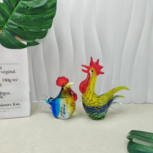 Colorful Glass Cock Ornaments Table Decoration Crafts