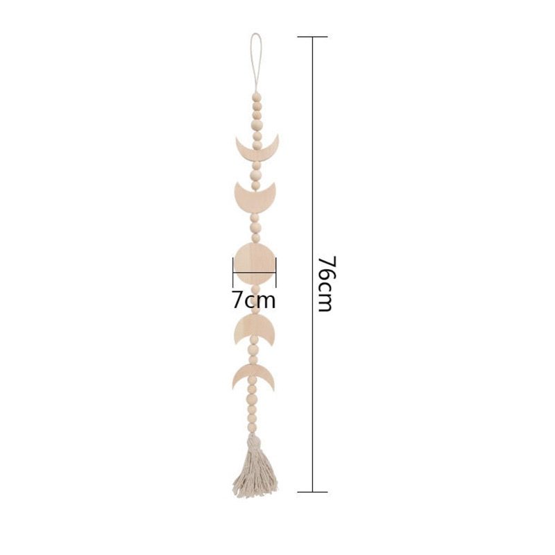 Home wooden moon wooden bead tassel pendant