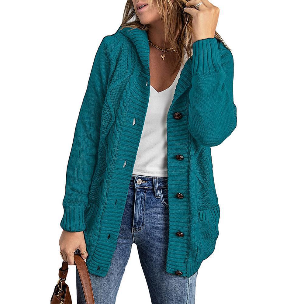 Women's Winter Solid Color Mid-length Cardigan Sweater Coat