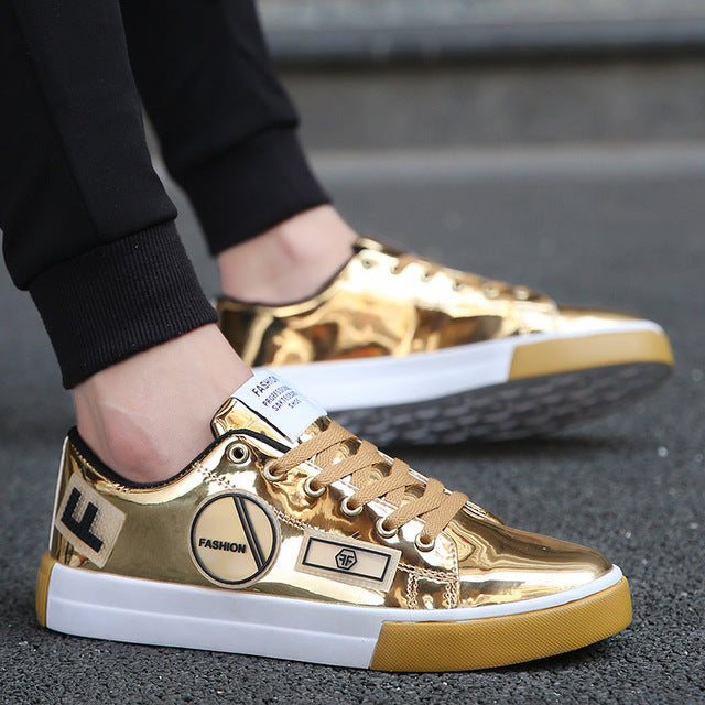 Fashion shoes high-top casual gold color flat warm shoes