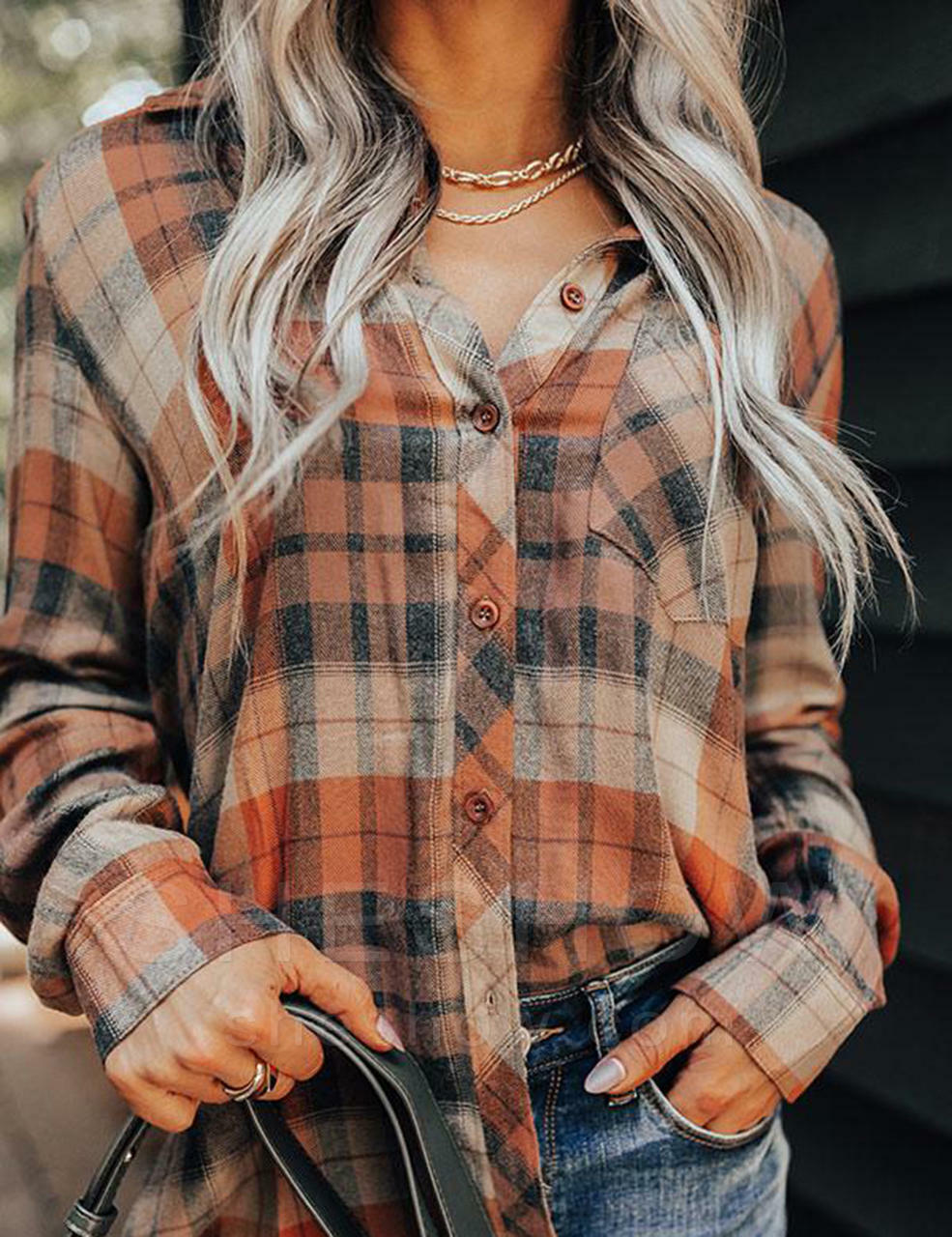 Women's Plaid Long-sleeved Shirt