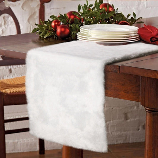 White plush table runner