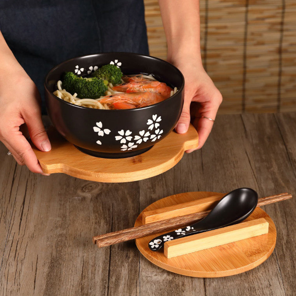 Ceramic Noodle Rice Bowl with Cover Japanese Style Soup Bowl Dinnerware