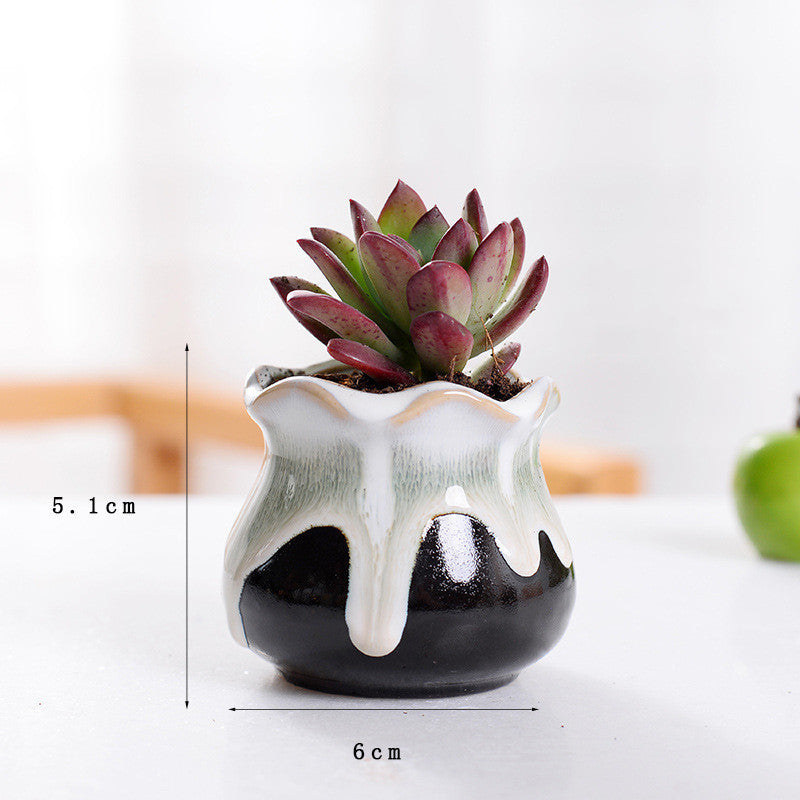 Ceramic Thumb Basin Flow Glaze Ceramic Flower Pot Desktop Decoration Flower