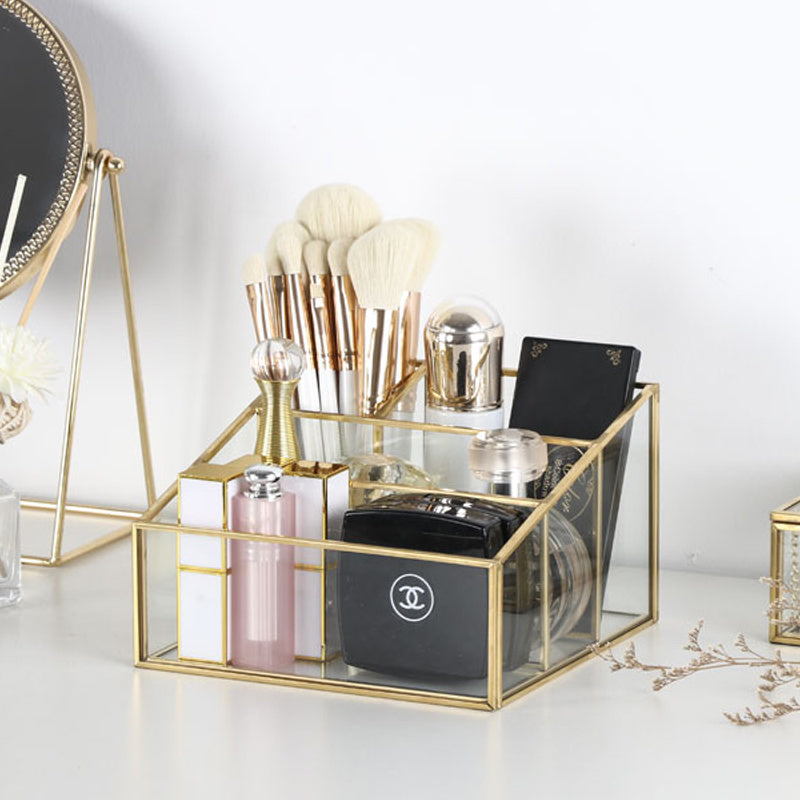 Brass glass cosmetic storage box