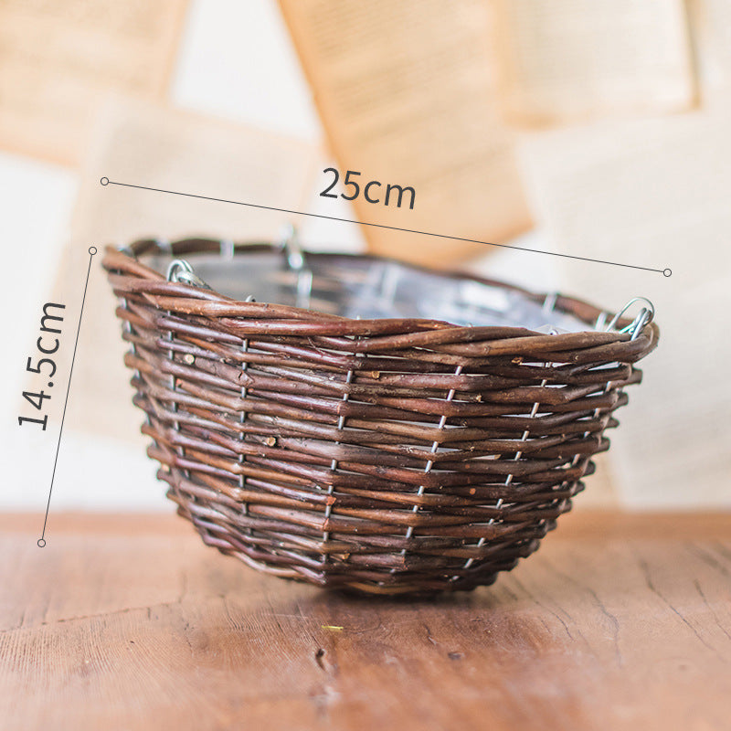 Natural wicker hanging basket flower pot