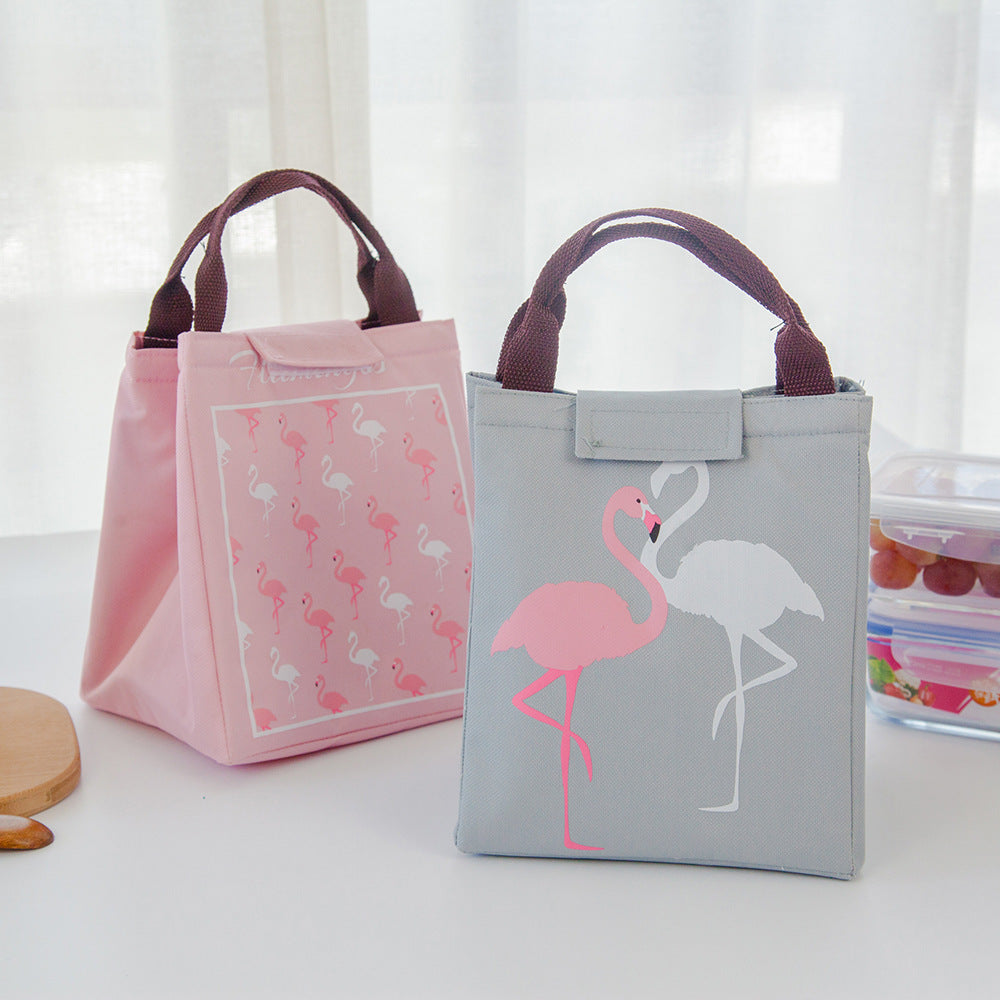 Waterproof portable aluminum case lunch bag Cartoon bird flower drop insulation bag Picnic cold insulation bag