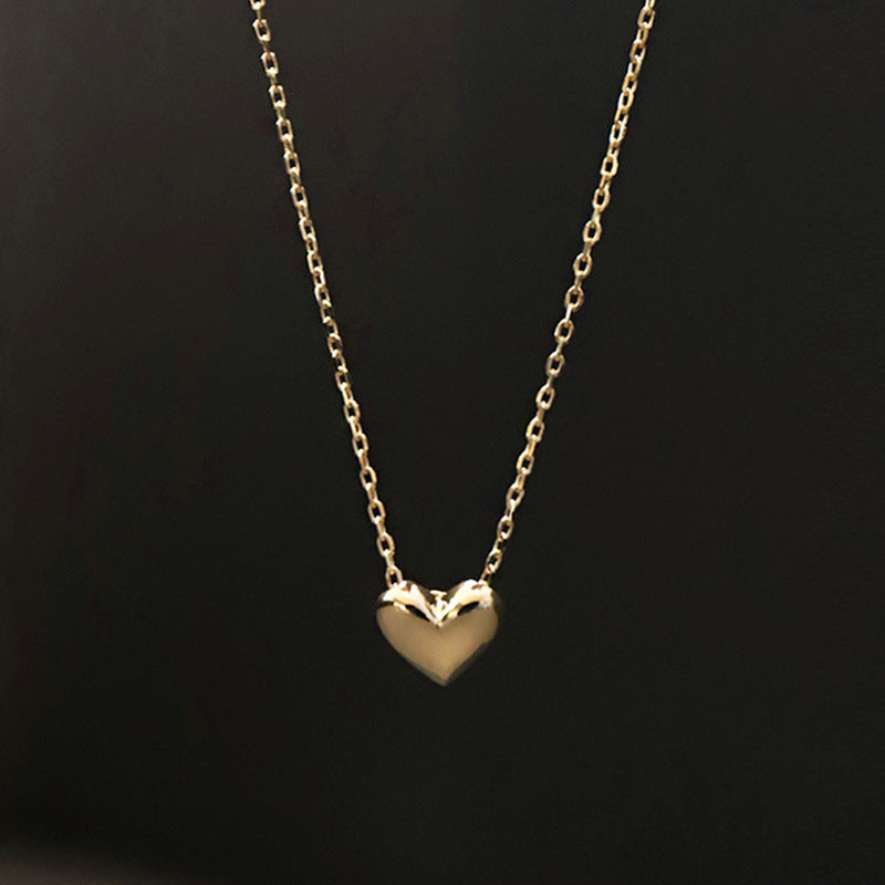 925 Sterling Silver Plated 14K Gold Necklace Women's Simple Elegant Classic Heart-shaped Pendant