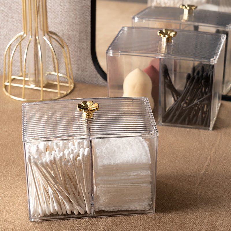 Transparent Cosmetic Cotton Organizer Box With Lid