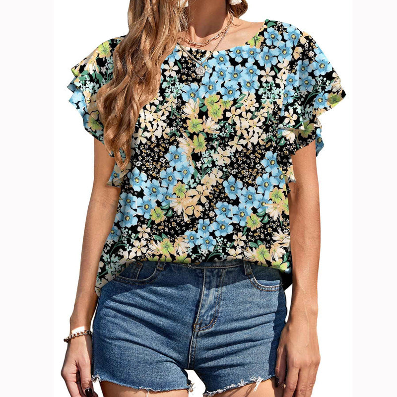 Women's Printed Casual Round Neck Blouse