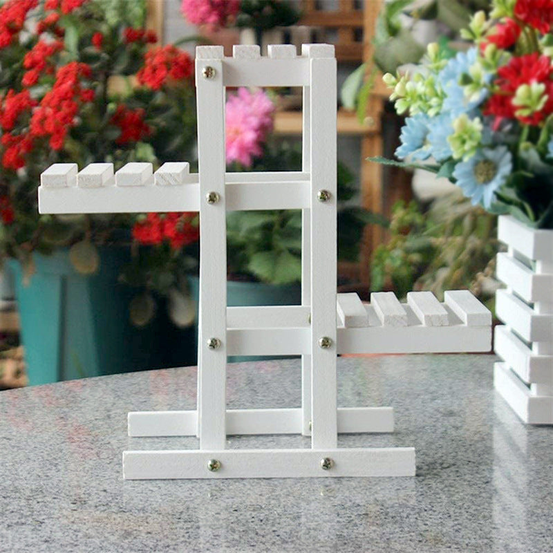 Wooden Multi-layer Plant Stand White Layered Wooden Fence Small Flower Stand