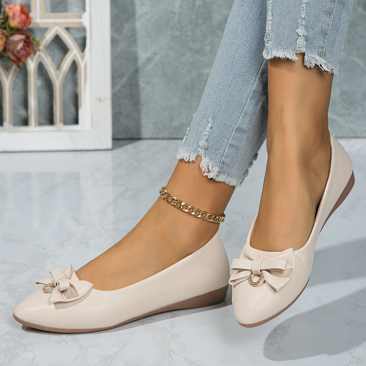 Flat Casual Plus Size Women's Shallow Mouth Bowknot Shoes
