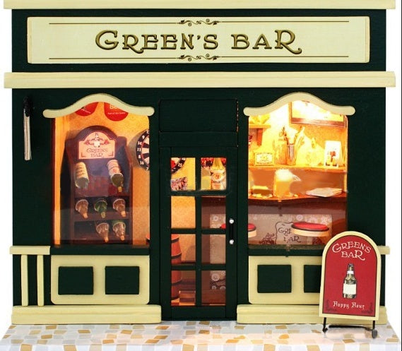 DIY Cabin European Shop C-006 Green Bar with Lights DIY Creative Gifts