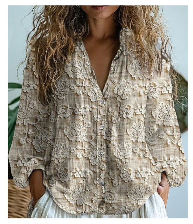 3D Printed Abstract Pattern Women's Long-sleeved Blouse