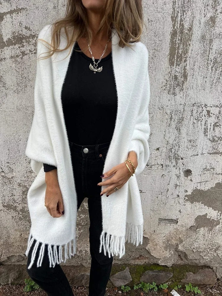 Women's Knitted Plush Tassel Inverness