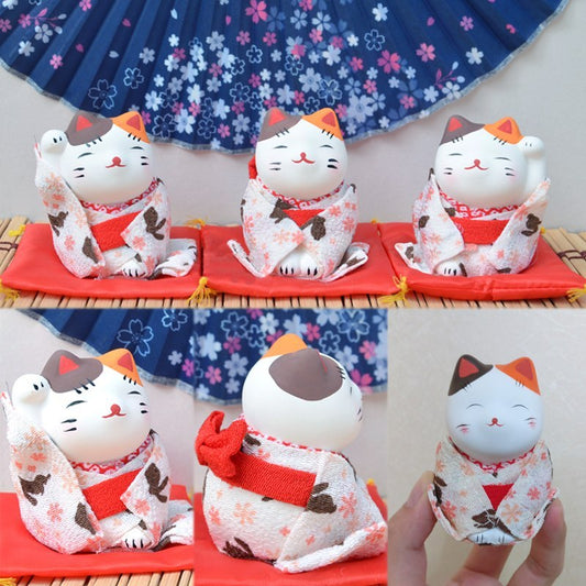 Mini cute Japanese kimono lucky cat decoration car decoration