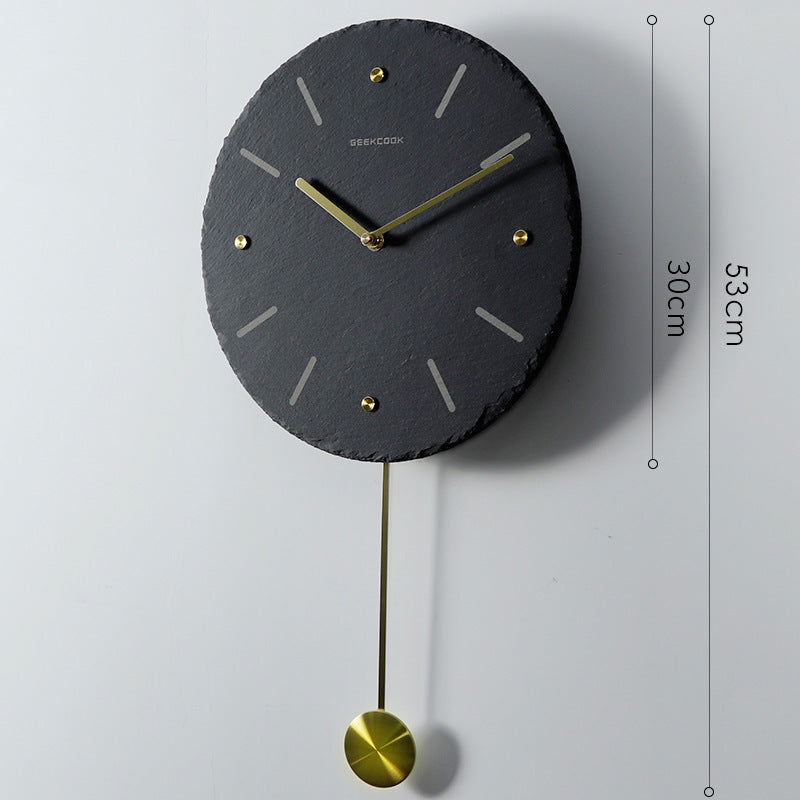 Natural slate stone brass scale swing clock