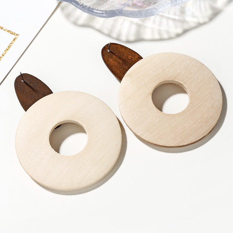 Wooden thread round hoop earrings