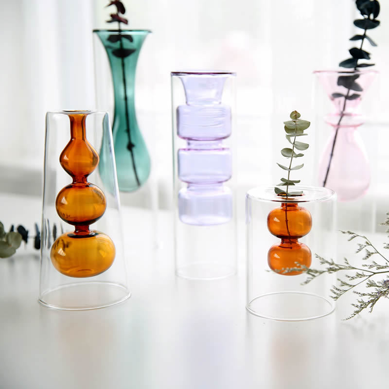 Double glass transparent vase