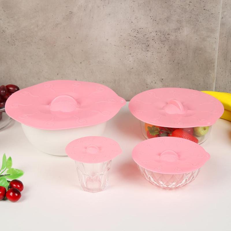 4pcs Silicone Suction Lid Sealed Cover Microwave Fruit Bowl Lid Wrap  Kitchen Gadgets