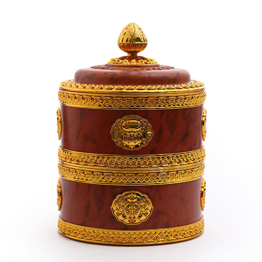 New Tibetan Zanba box Tibetan grain offering contains Buddhist eight auspicious double auspicious box Stainless steel liner