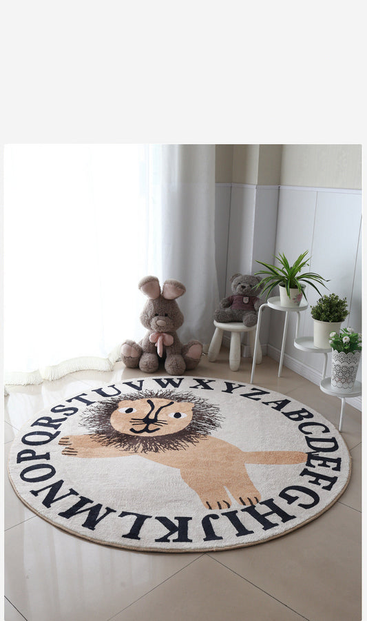 Large Round Lion Children Nursery Playroom Crawling Floor Rug Kids Room Decor