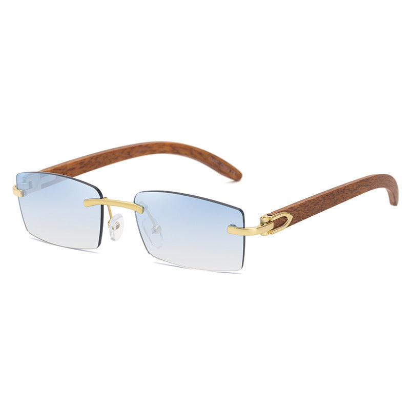 Frameless Trim Wood Grain Legs Sunglasses Men's Ocean Piece