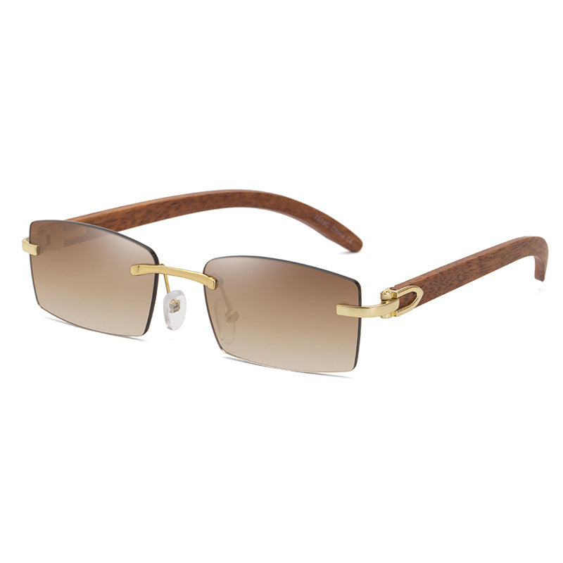 Frameless Trim Wood Grain Legs Sunglasses Men's Ocean Piece